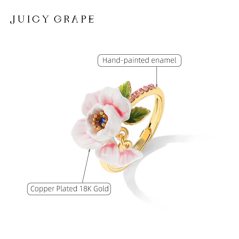 JUICY GRAPE Rose Flower Ring for Women Exquisite French-Style Adjustable Ring with Unique Design and Pink Flower Trendy 2023