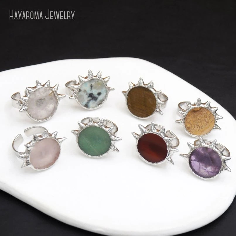 10Pcs Y2k Spiky Stone Statement Sun Ring Women Decoration Emo Punk Accessory Stainless Steel Band Women Gothic Vintage Jewelry