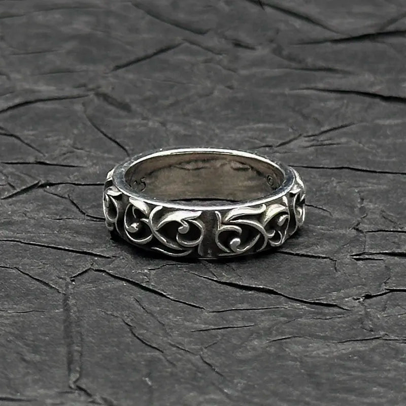 S925 Pure Silver Retro Ethnic Vintage Fashion Ring Minimalist Antique Craft Accessory Gift