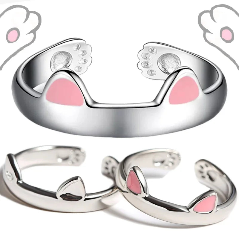 Cute Cat Ears Ring Opening Designer Cats Paw Embrace Tightly Finger Rings For Women Girls Trendy  Pink Ears Ring Jewelry Gift
