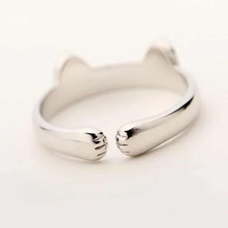 Cute Cat Ears Ring Opening Designer Cats Paw Embrace Tightly Finger Rings For Women Girls Trendy  Pink Ears Ring Jewelry Gift