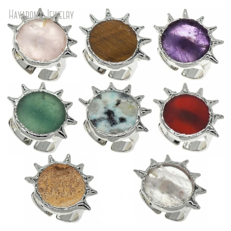 10Pcs Y2k Spiky Stone Statement Sun Ring Women Decoration Emo Punk Accessory Stainless Steel Band Women Gothic Vintage Jewelry