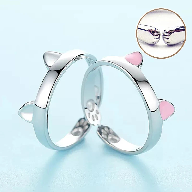 Cute Cat Ears Ring Opening Designer Cats Paw Embrace Tightly Finger Rings For Women Girls Trendy  Pink Ears Ring Jewelry Gift
