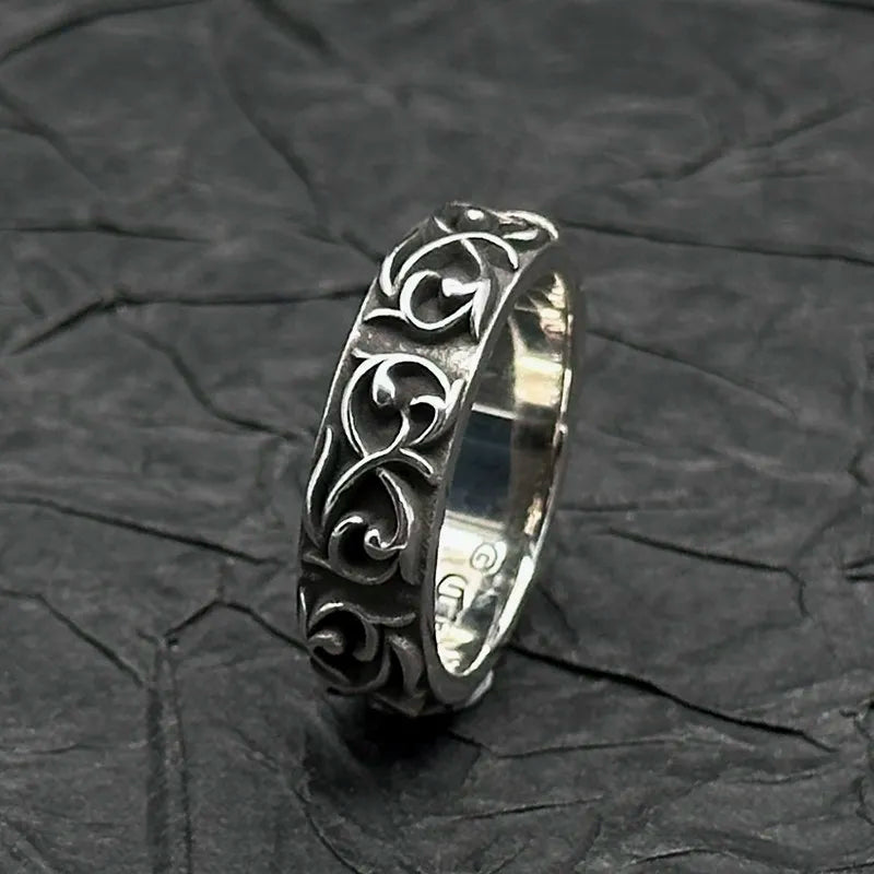 S925 Pure Silver Retro Ethnic Vintage Fashion Ring Minimalist Antique Craft Accessory Gift