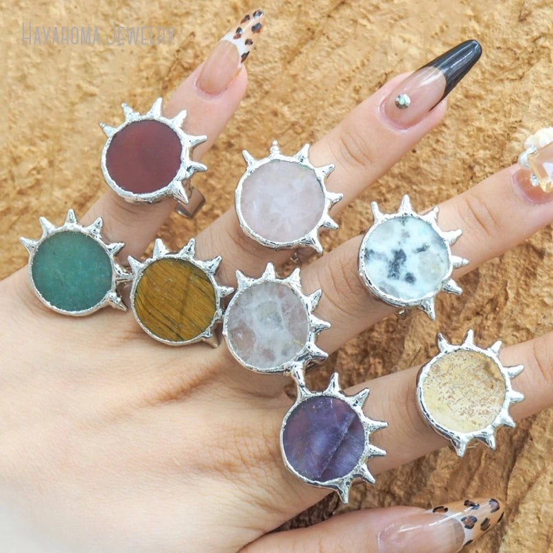 10Pcs Y2k Spiky Stone Statement Sun Ring Women Decoration Emo Punk Accessory Stainless Steel Band Women Gothic Vintage Jewelry